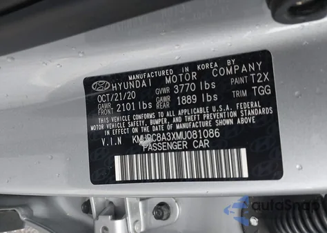 2021 Hyundai Venue Sel z USA, uszkodzony, nr VIN KMHRC8A3XMU081086